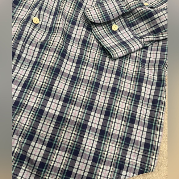 [L]Peter Millar Crown Ease Navy and White Checkered Cotton Button Shirt - Picture 2 of 6